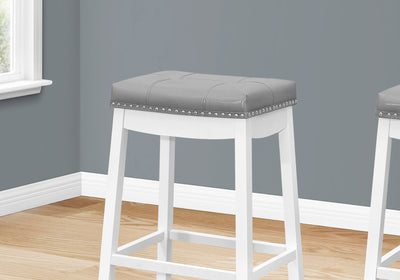 Barstool - 2Pcs / 29"H / Grey Leather-Look / White - I 1262