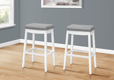 Barstool - 2Pcs / 29"H / Grey Leather-Look / White - I 1262