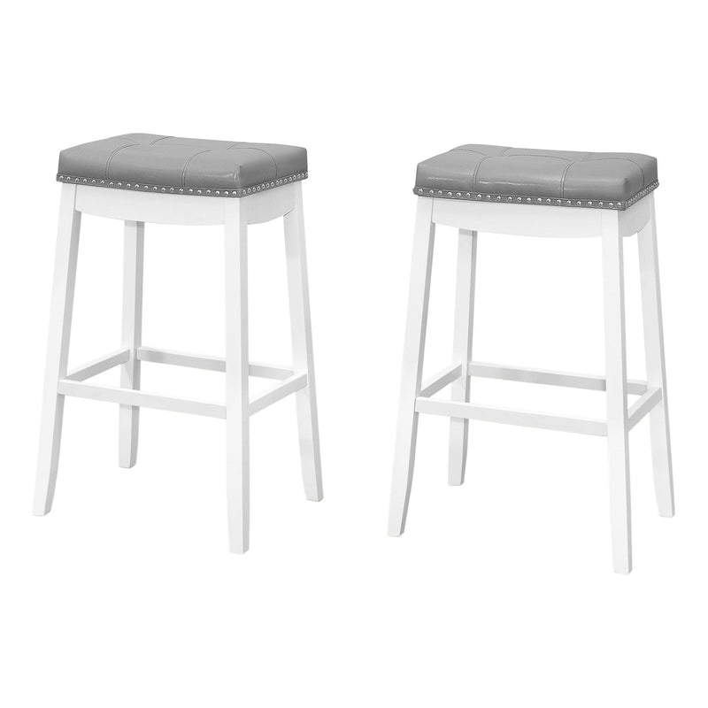 Barstool - 2Pcs / 29"H / Grey Leather-Look / White - I 1262