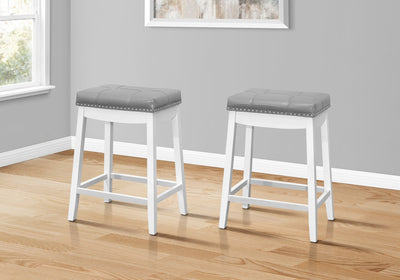 Barstool - 2Pcs / 24"H / Grey Leather-Look / White - I 1263