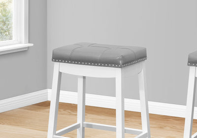 Barstool - 2Pcs / 24"H / Grey Leather-Look / White - I 1263