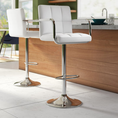 White Barstool / Chrome Metal / Hydraulic Lift / Arms - IN-1101V-Wh