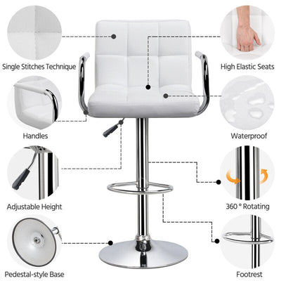 White Barstool / Chrome Metal / Hydraulic Lift / Arms - IN-1101V-Wh