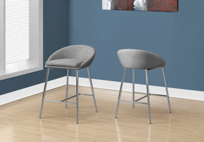 Barstool - 2Pcs / Grey Fabric / Chrome / Counter Height - I 2298