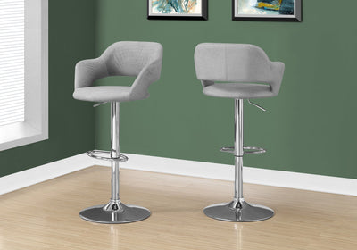 Barstool - Grey Fabric / Chrome Metal Hydraulic Lift - I 2363