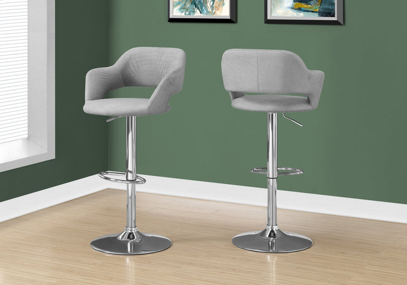 Barstool - Grey Fabric / Chrome Metal Hydraulic Lift - I 2363