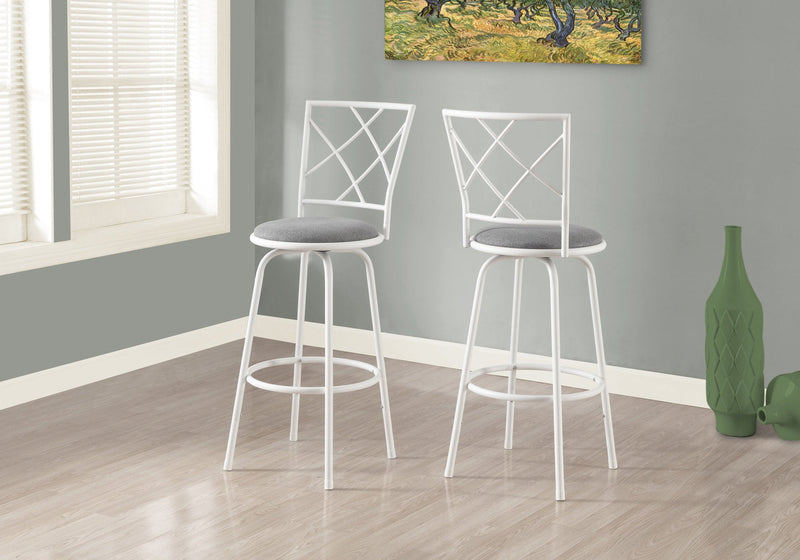 Barstool - 2Pcs / Swivel / White / Grey Fabric Seat - I 2377