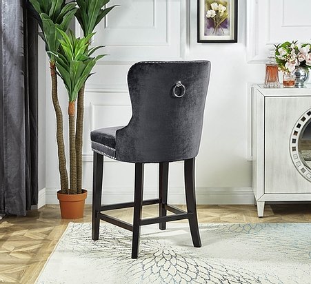 Grey Velvet Plush Cushioned Barstool - IF-ST-6010