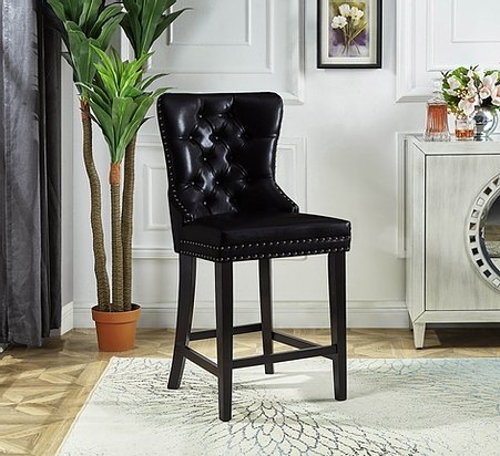 Black Leatherette Velvet Plush Cushioned Barstool - IF-ST-6015