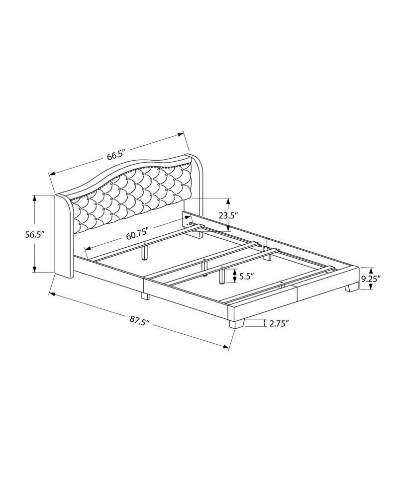 Bed - Queen Size / Grey Linen With Chrome Trim - I 5966Q