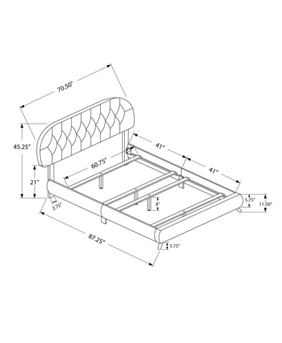 Bed - Queen Size / Brown Leather-Look With Wood Legs - I 5982Q