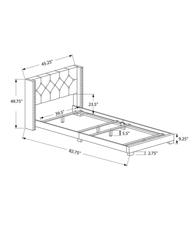 Bed - Twin Size / Grey Linen With Chrome Trim - I 5984T