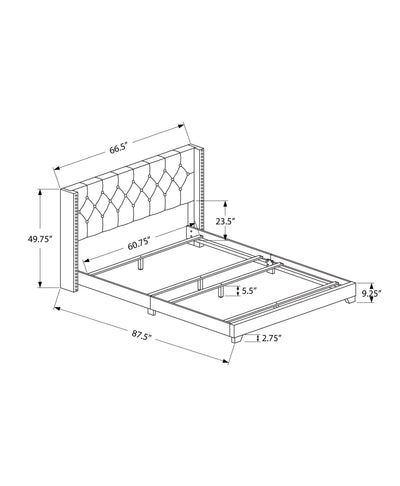 Bed - Queen Size / Dark Grey Velvet With Chrome Trim - I 5986Q