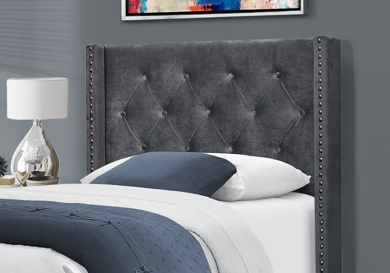 Dark Grey Velvet With Chrome Trim Bed - Twin Size - I 5986T