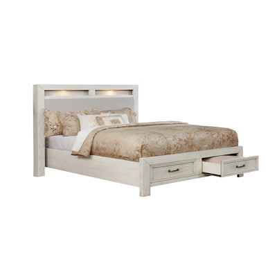 White Darcy King Storage Bed with Upholstered Headboard & LED Lights - MA-1700WK