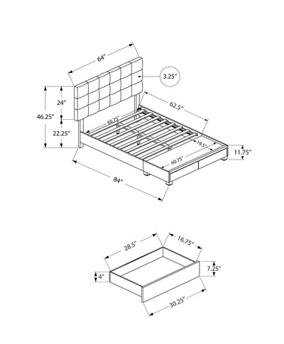 Bed - Queen Size / Grey Linen With 2 Storage Drawers - I 6020Q