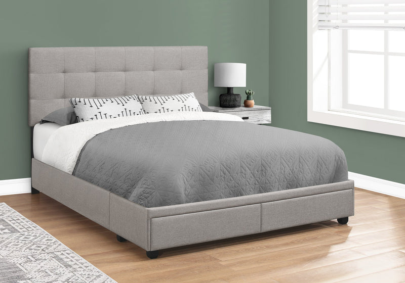 Bed - Queen Size / Grey Linen With 2 Storage Drawers - I 6020Q