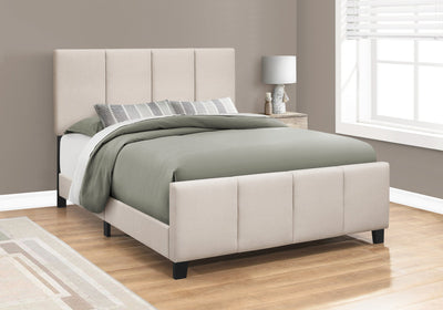 Bed - Queen Size / Beige Linen With Black Wood Legs - I 6026Q