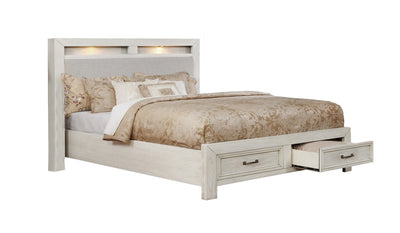 White Darcy Bedroom with Upholstered Headboard & LED Lights - MA-1700W-7PcsQ