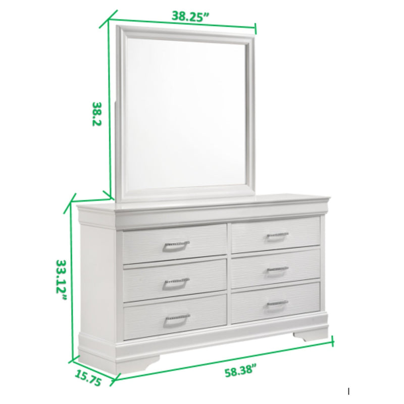 Brooklyn White Collection Dresser/Mirror - ME-BrooklynW-DM