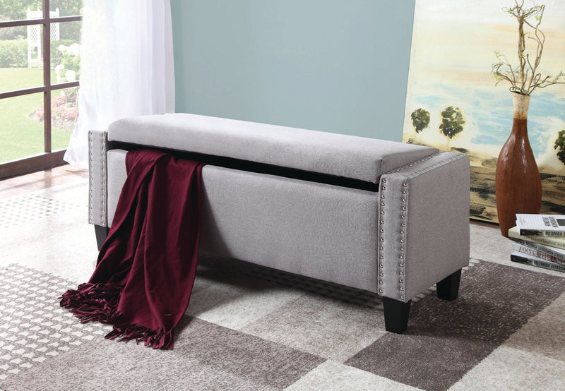 Light Grey Clean-Cut Storage Bench with Nailhead Trim - IF-6250