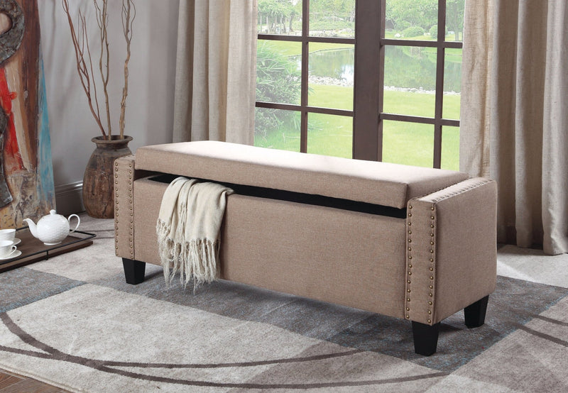 Beige Clean-Cut Storage Bench with Nailhead Trim - IF-6252