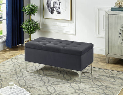 Grey Velvet Storage Bench With Deep Tufting - IF-6255