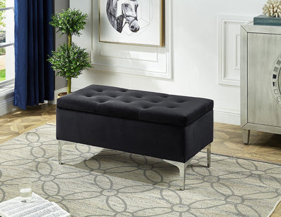 Black Velvet Storage Bench With Deep Tufting - IF-6256