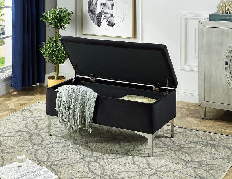 Black Velvet Storage Bench With Deep Tufting - IF-6256