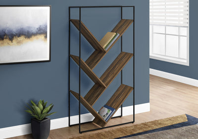 Bookcase - 60"H / Brown Reclaimed Wood-Look / Black Metal - I 2202