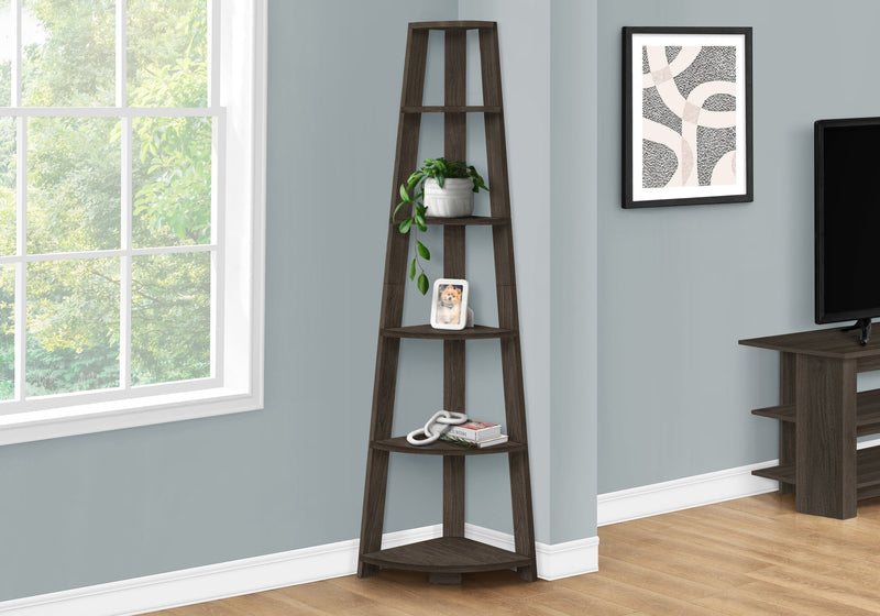 Bookcase - 72""H / Brown Oak Corner Accent Etagere - I 2469