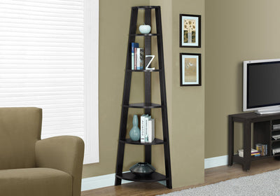 Bookcase - 72"H / Cappuccino Corner Accent Etagere - I 2495