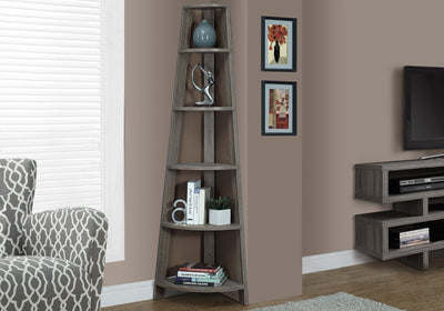 Bookcase - 72"H / Dark Taupe Corner Accent Etagere - I 2497