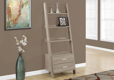 Bookcase - 69"H / Dark Taupe Ladder W/ 2 Storage Drawers - I 2538