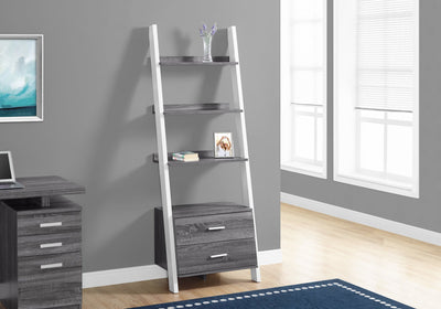 Bookcase - 69"H / Grey-White Ladder With 2 Storage Drawer - I 2756