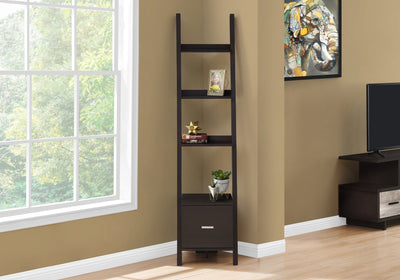 Bookcase - 69"H / Cappuccino Corner Etagere W/ Drawer - I 2765