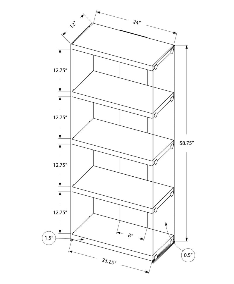 Bookcase - 60"H / Dark Taupe With Tempered Glass - I 3060