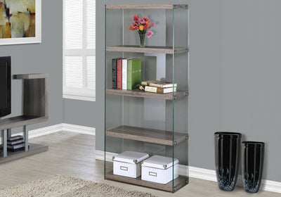 Bookcase - 60"H / Dark Taupe With Tempered Glass - I 3060