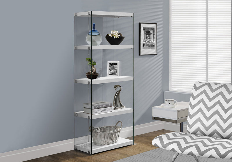 Bookcase - 60"H / Glossy White With Tempered Glass - I 3289