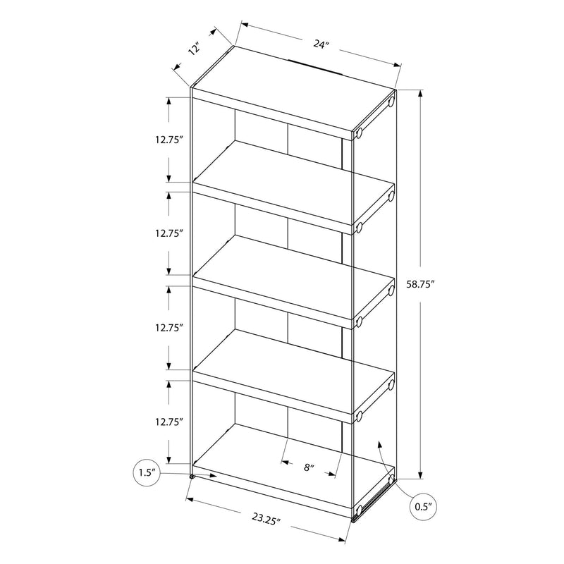 Bookcase - 60"H / Glossy White With Tempered Glass - I 3289