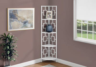 Bookcase - 62"H / White / White Metal Corner Etagere - I 3613