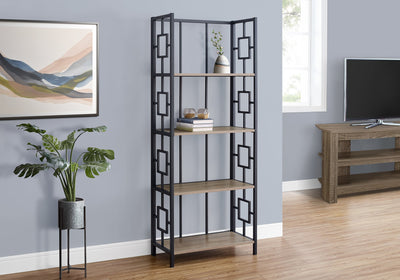 Bookcase - 62"H / Dark Taupe / Black Metal Etagere - I 3616