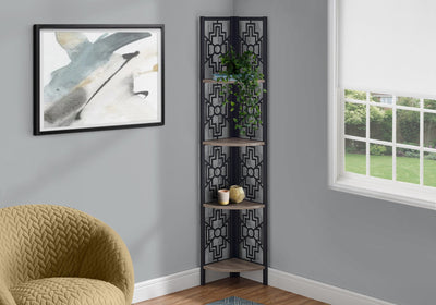 Bookcase - 62"H / Dark Taupe / Black Metal Corner Etagere - I 3621