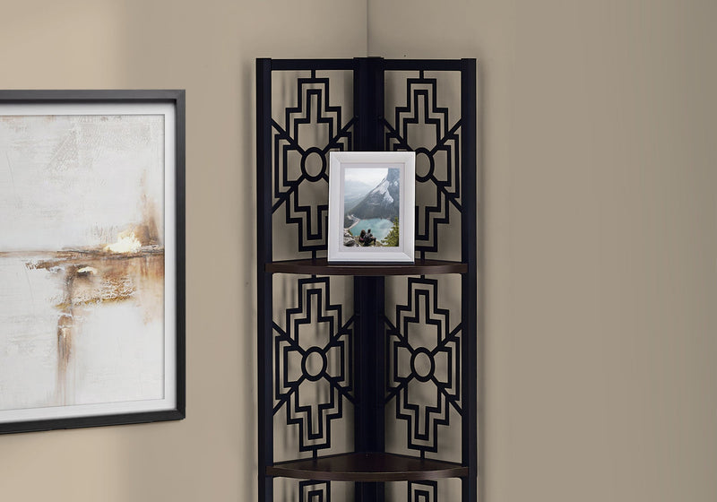 Bookcase - 62"H / Espresso / Black Metal Corner Etagere - I 3622