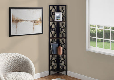 Bookcase - 62"H / Espresso / Black Metal Corner Etagere - I 3622