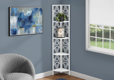 Bookcase - 62"H / White / White Metal Corner Etagere - I 3623