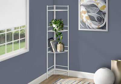 Bookcase - 58"H / White Metal Corner Etagere - I 3626