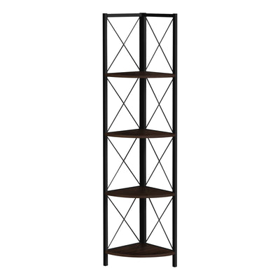 Bookcase - 60"H / Espresso / Black Metal Corner Etagere - I 3645