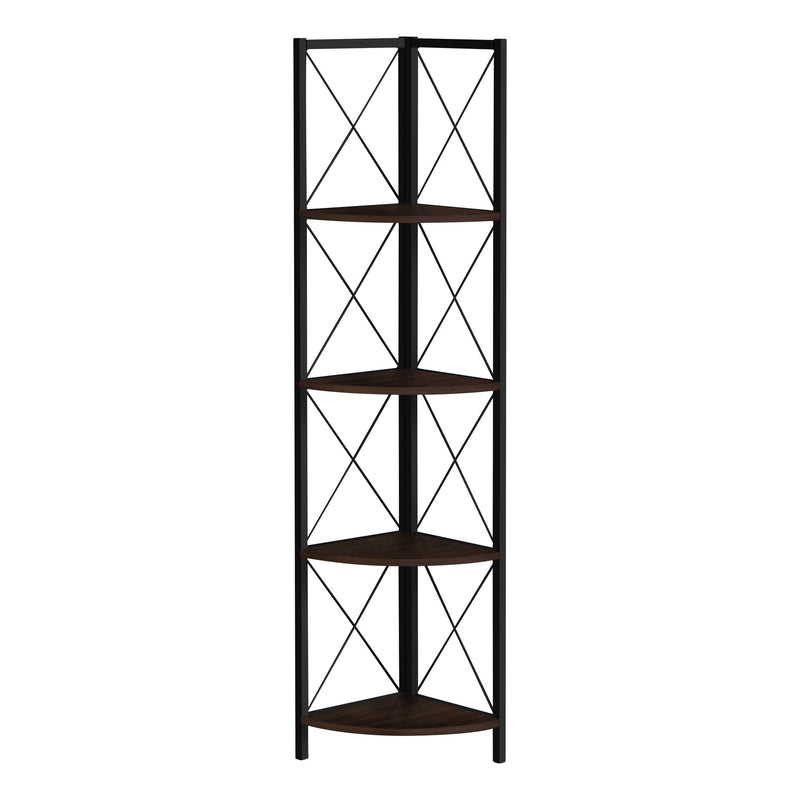 Bookcase - 60"H / Espresso / Black Metal Corner Etagere - I 3645