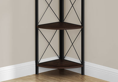 Bookcase - 60"H / Espresso / Black Metal Corner Etagere - I 3645